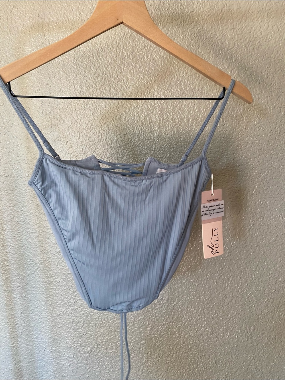 Oh Polly Pale Blue Ribbed Lace-Up Cami